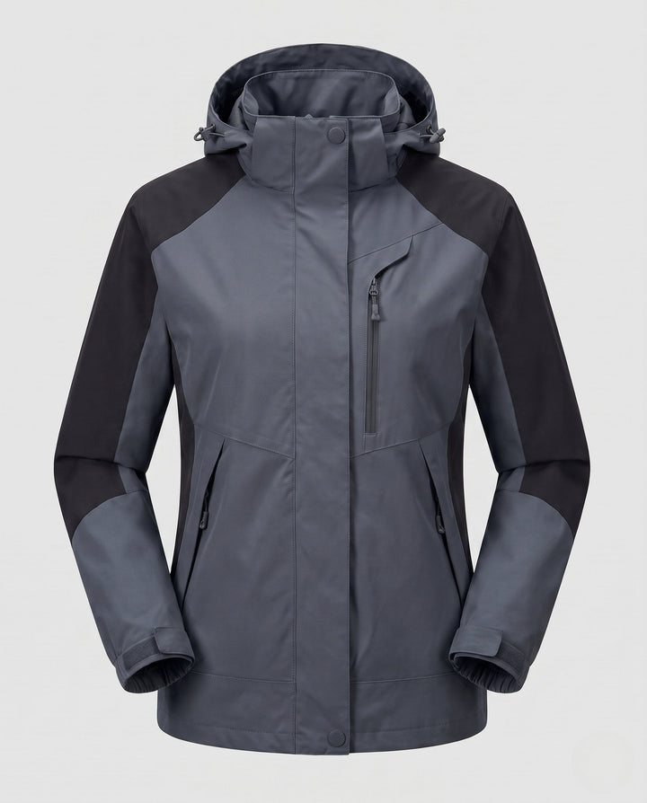 Dam andningsbar softshell utomhus kappa med huva och kontrasterande inserts