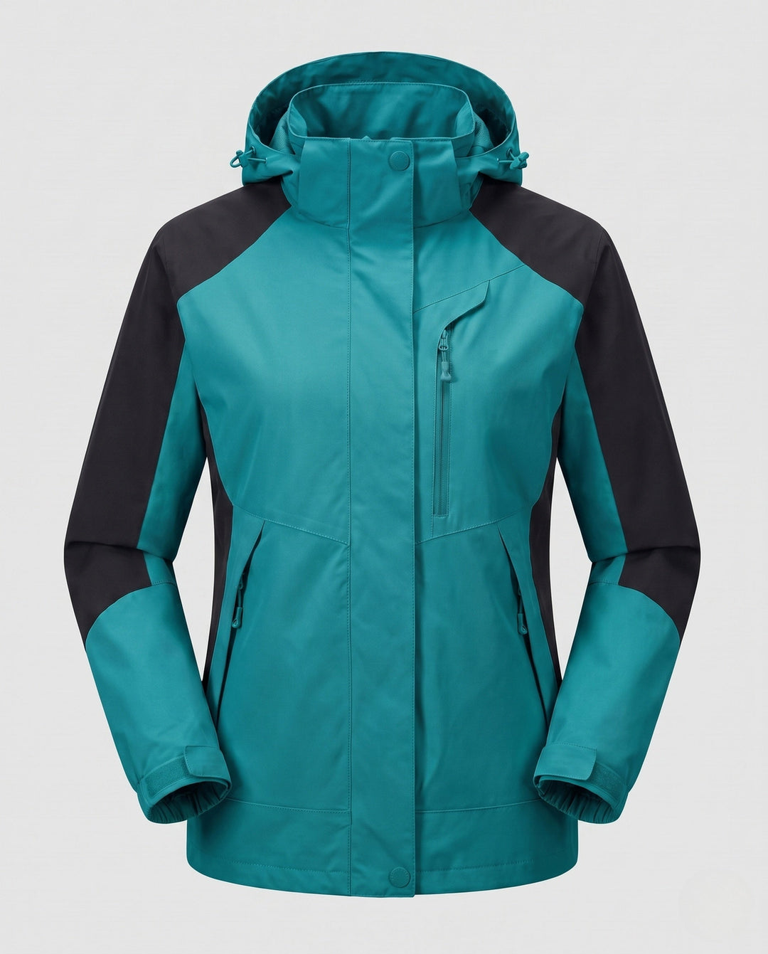 Dam andningsbar softshell utomhus kappa med huva och kontrasterande inserts