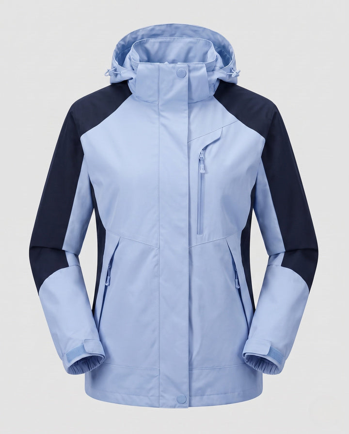 Dam andningsbar softshell utomhus kappa med huva och kontrasterande inserts
