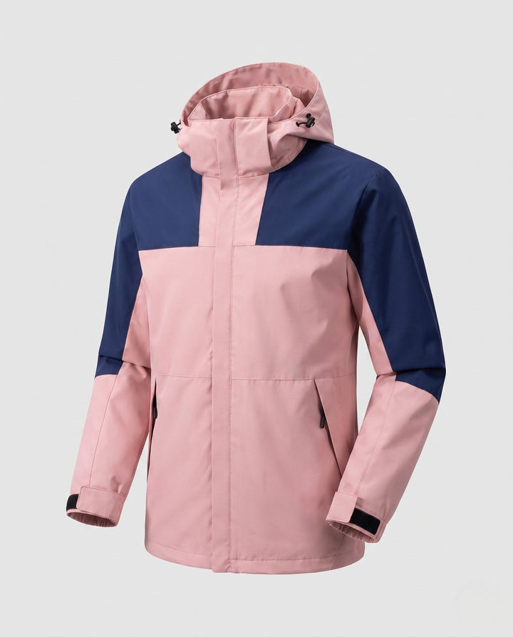 Dam lätt två-layer med huva jacka med vindtät membrane och funktionell zip fickor