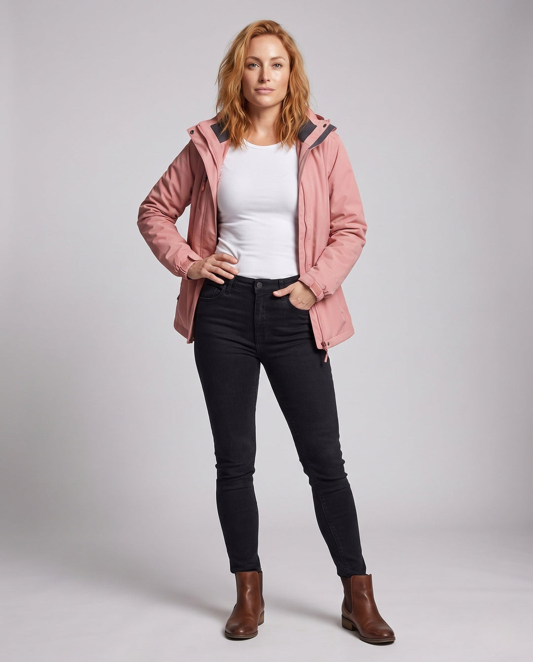 Dam softshell parka med removable fleece inner jacka och justerbar huva