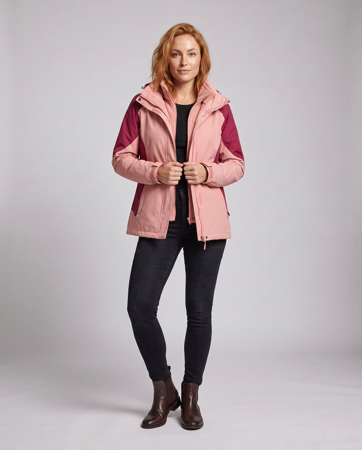 Dam två-in-One softshell och fleece utomhusjacka med huva