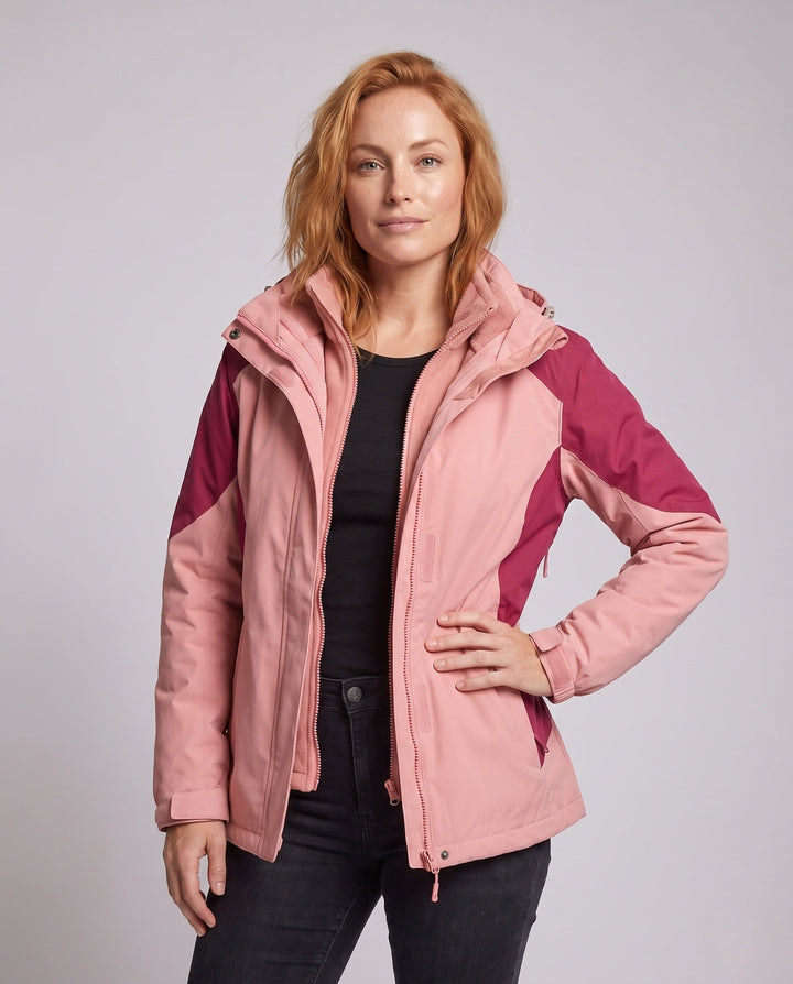 Dam två-in-One softshell och fleece utomhusjacka med huva