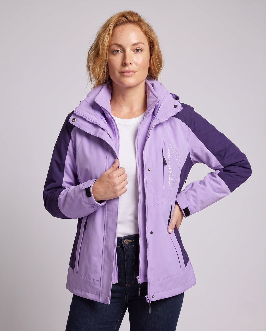 Dam två-layer softshell parka med warming fleece inner foder och justerbar huva