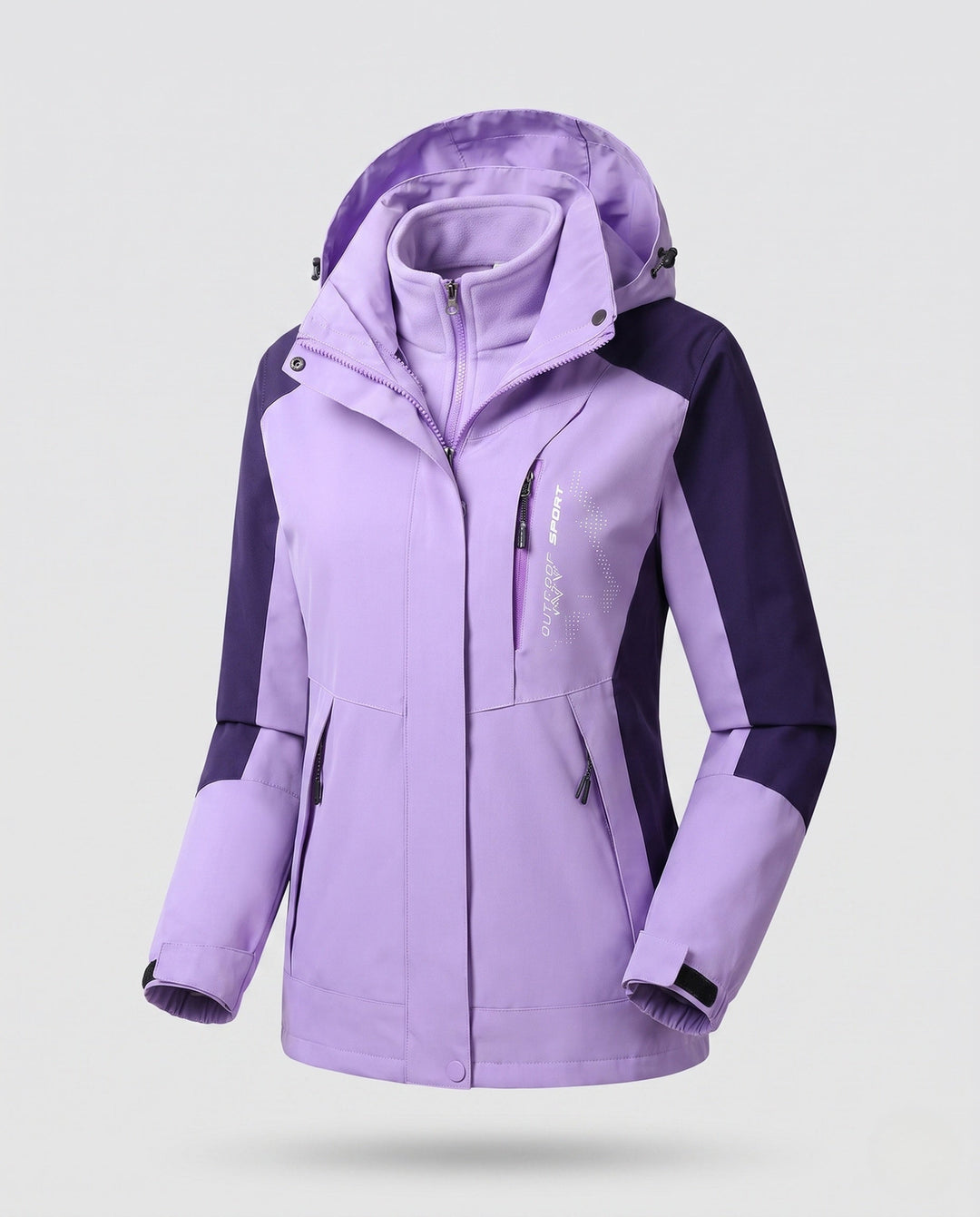 Dam två-layer softshell parka med warming fleece inner foder och justerbar huva