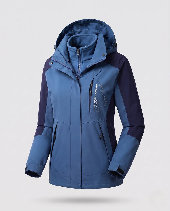 Dam två-layer softshell parka med warming fleece inner foder och justerbar huva