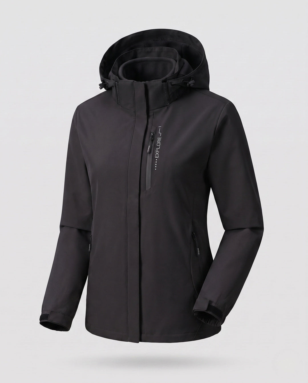 Dam två-layer softshelljacka med removable fleece inner layer och justerbar huva
