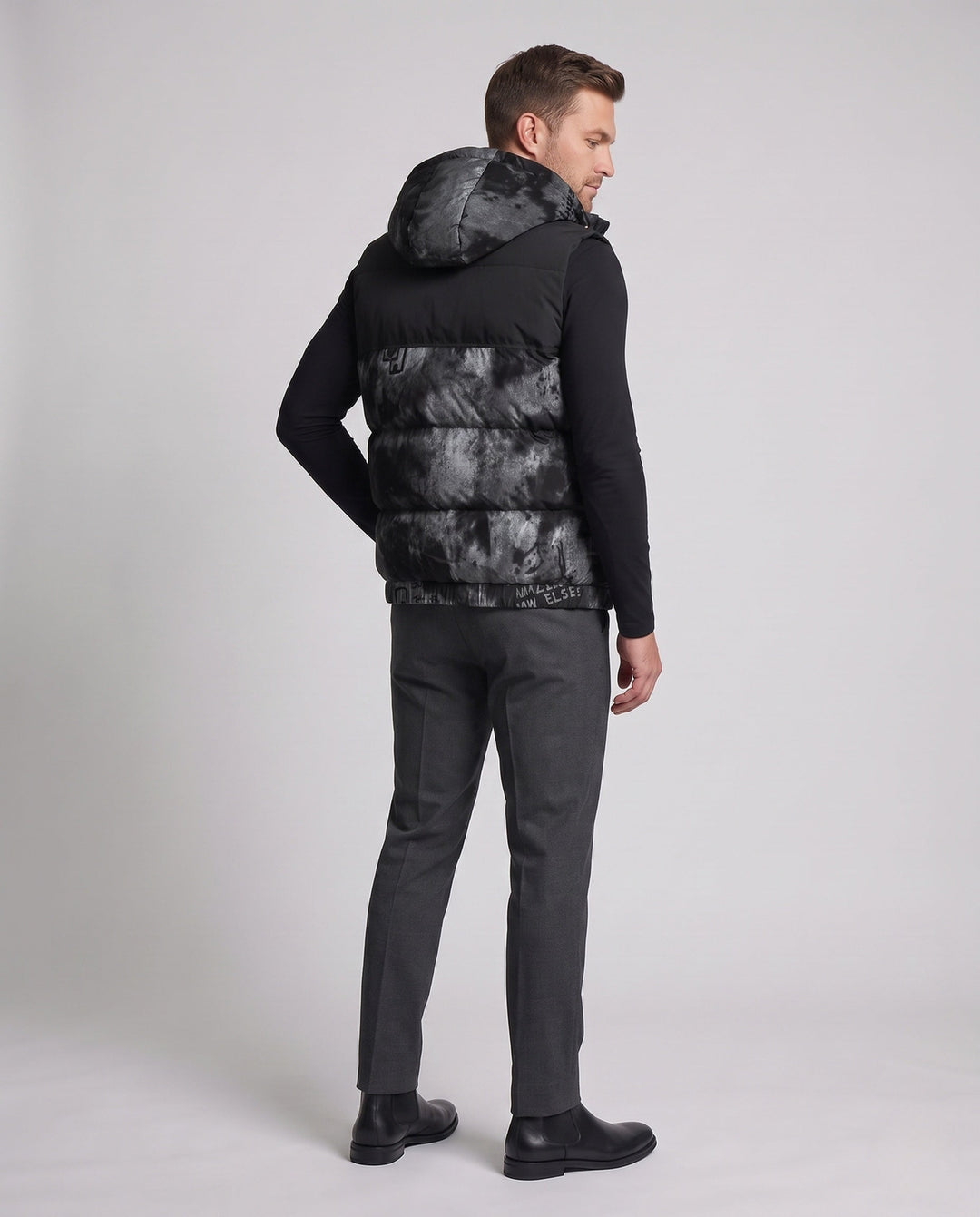 Herr Sleeveless Termisk Vadderad Väst med Justerbar Huva och Warming Isolering Filling
