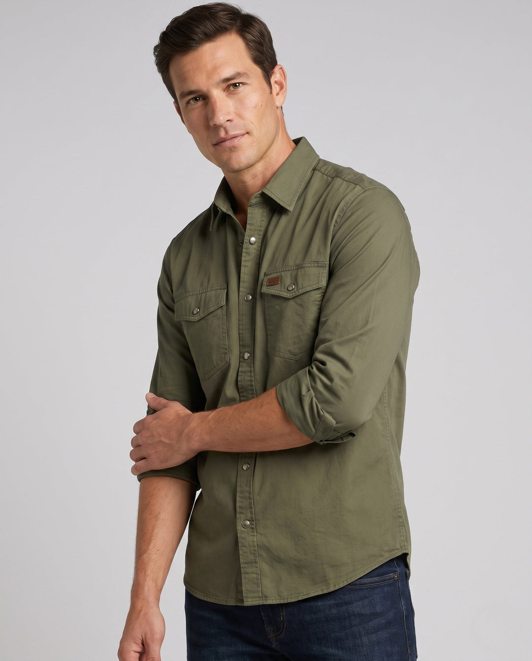Herr Canvas Funktion Overshirt med Bröst Utanpåfickor och Casual Skjortkrage