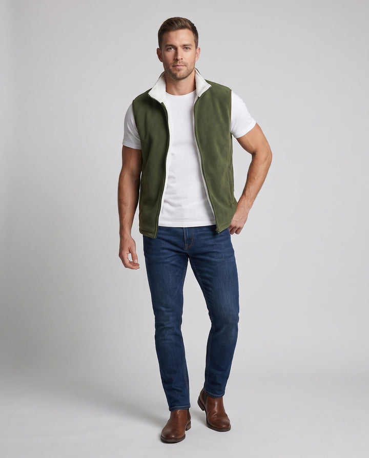 Herr Fleece Väst med Hög Ståkrage, Hel Dragkedja och Sidofickor