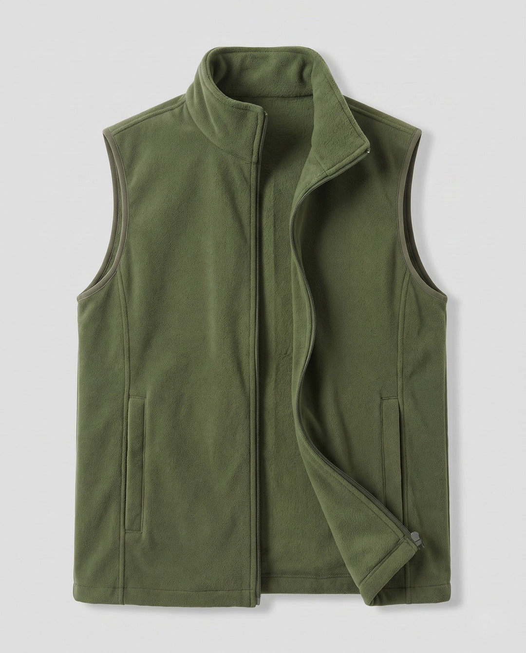 Herr Fleece Väst med Hög Ståkrage, Hel Dragkedja och Sidofickor