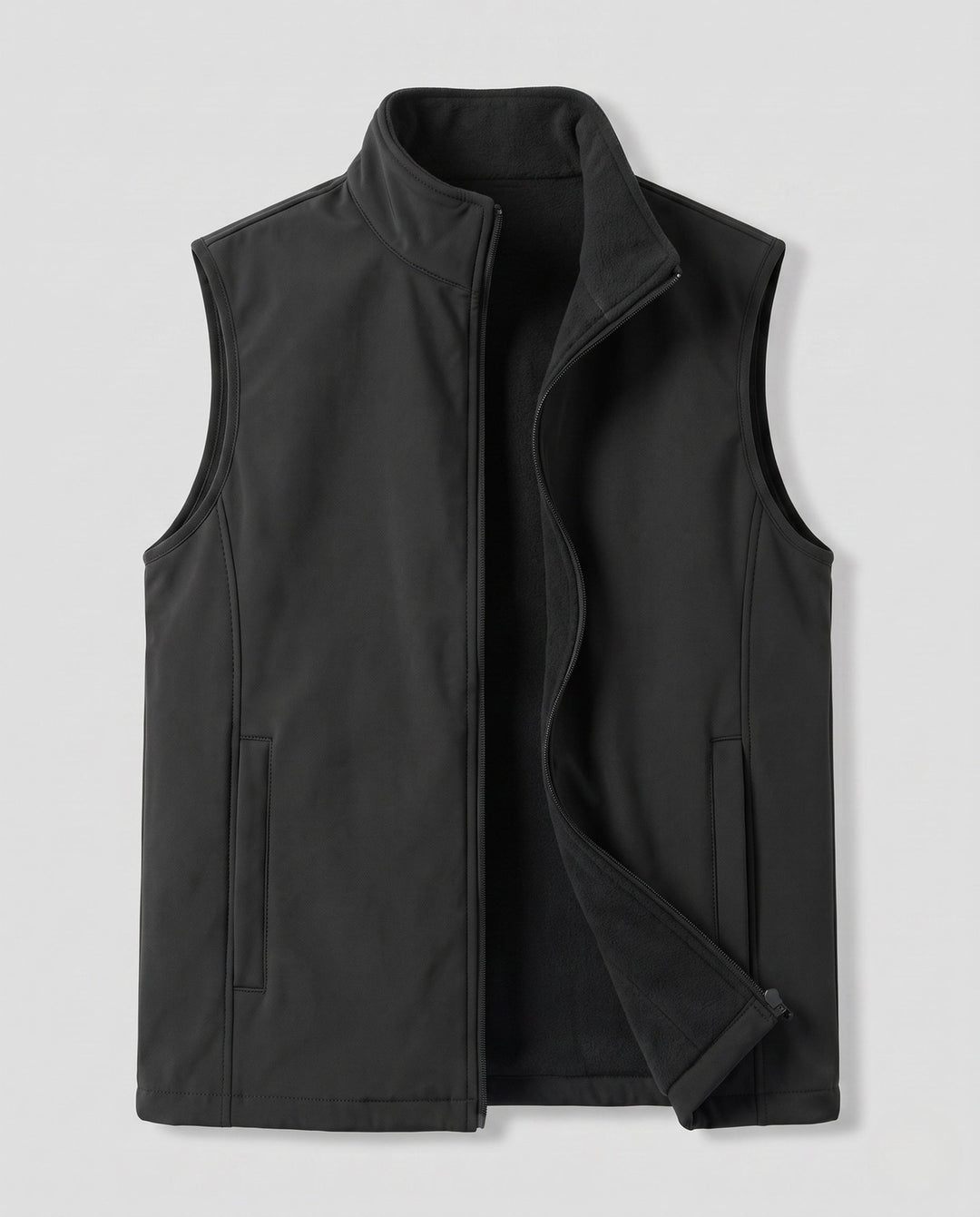 Herr Fleece Väst med Hög Ståkrage, Hel Dragkedja och Sidofickor