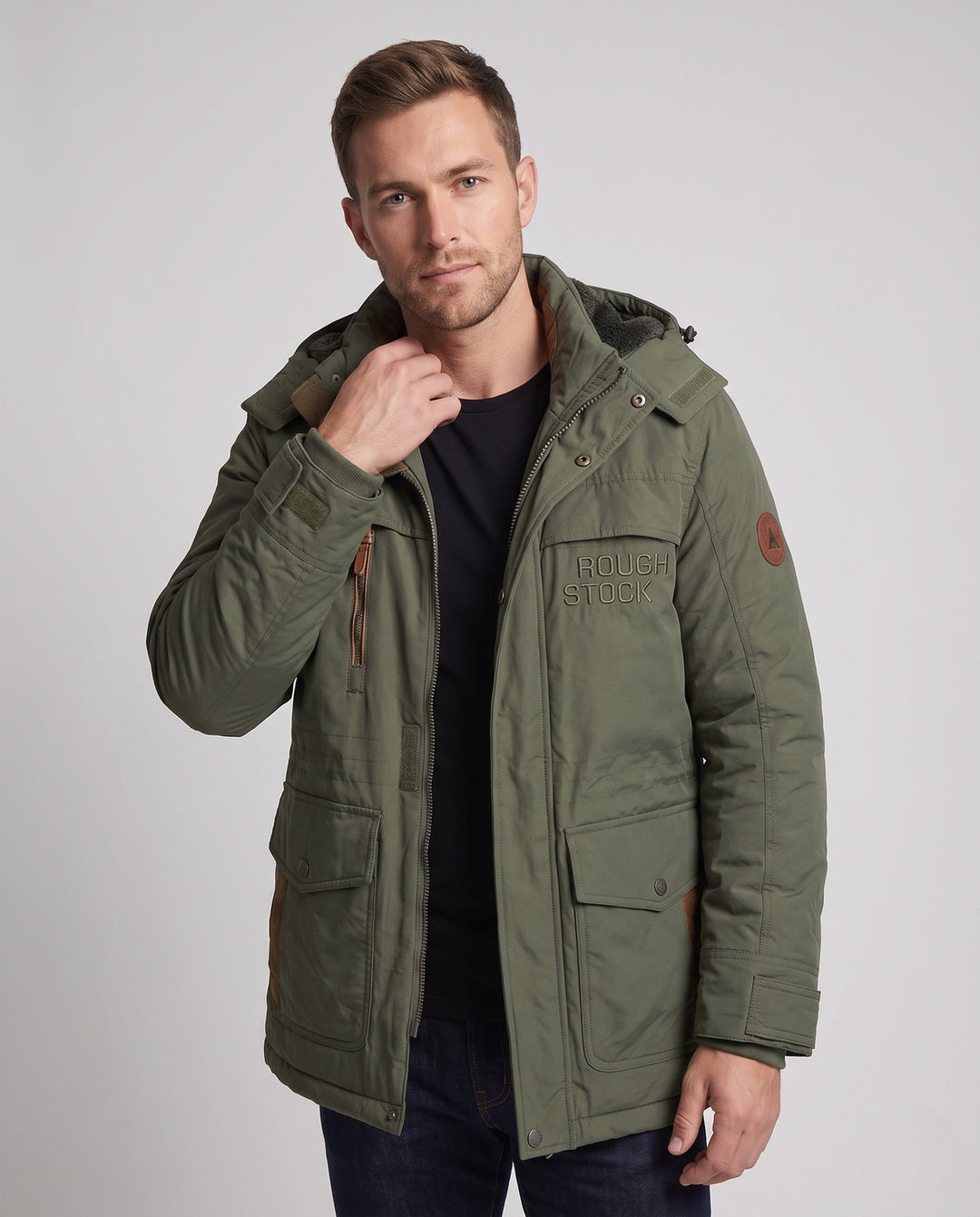 Herr Vadderad Canvas Fält Parkas med Huva, Thermo Isolering och Multifunktionell Fickor