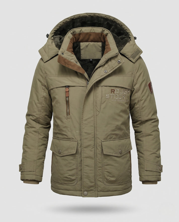 Herr Vadderad Canvas Fält Parkas med Huva, Thermo Isolering och Multifunktionell Fickor