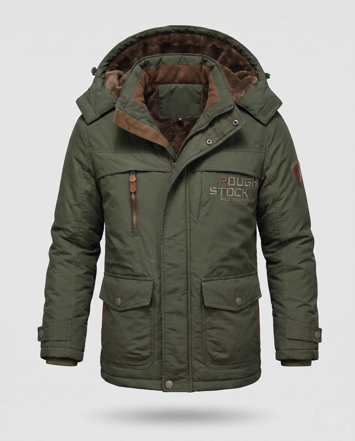 Herr Vadderad Canvas Fält Parkas med Huva, Thermo Isolering och Multifunktionell Fickor