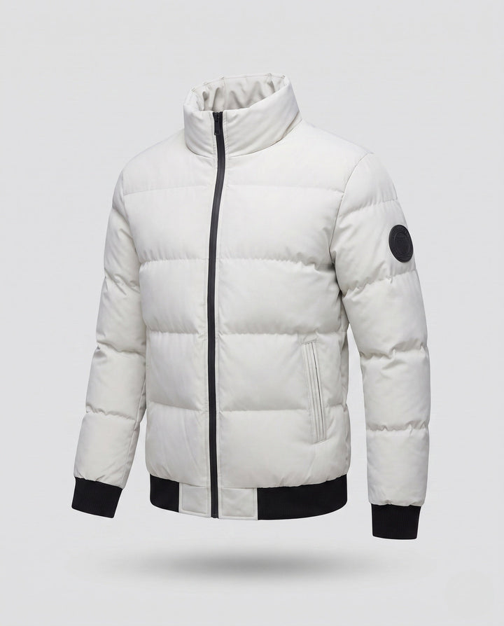 Herr Kort Blouson i Quiltad Puffer Look med Vindtät Ytterlager och Ribbstickad Finishes