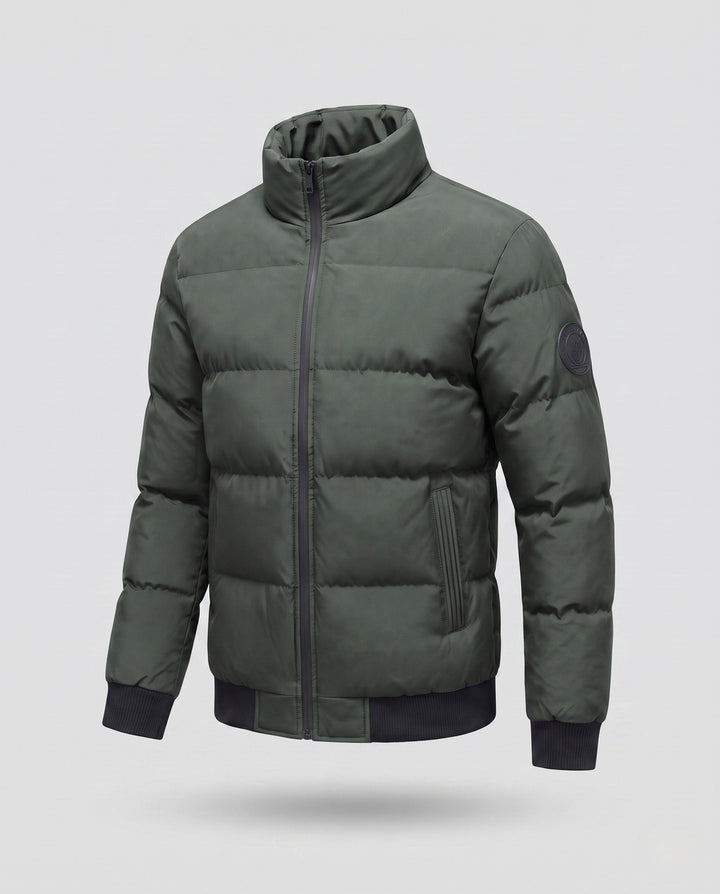 Herr Kort Blouson i Quiltad Puffer Look med Vindtät Ytterlager och Ribbstickad Finishes