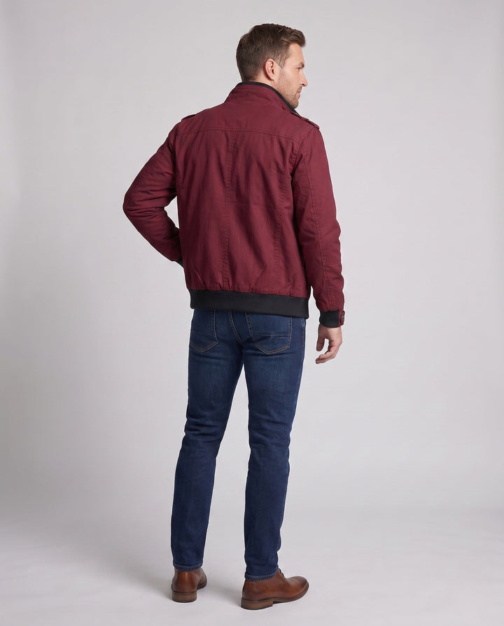 Herr Lätt Bomull Canvas Blouson med Rutig Foder och Ribbstickade Muddar