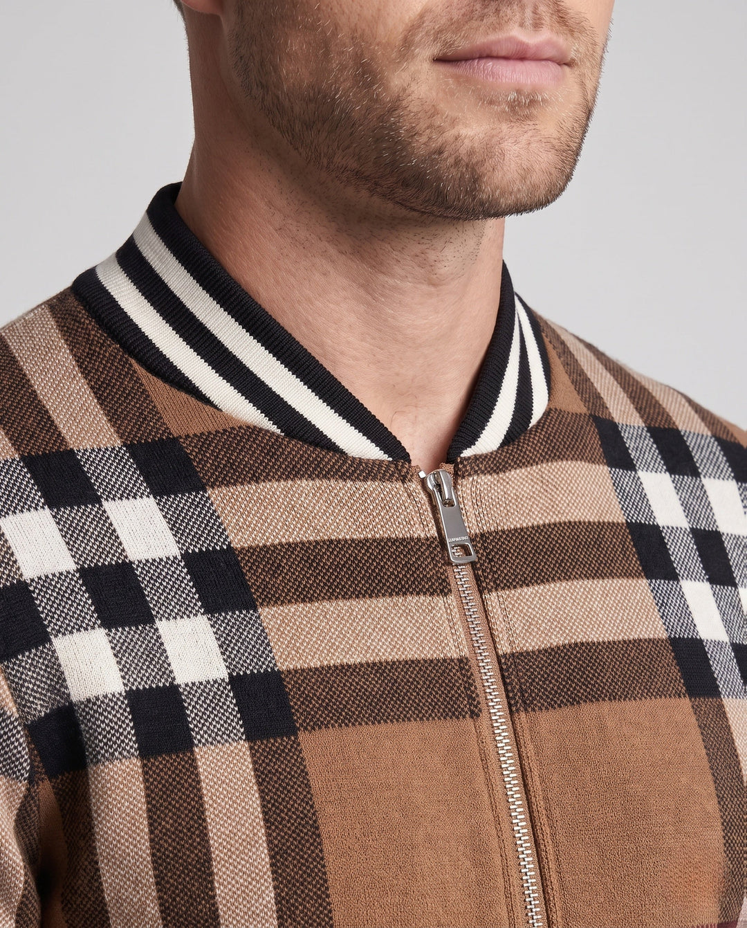 Herr Avslappnad Zip-Up Cardigan med Rutig Mönster
