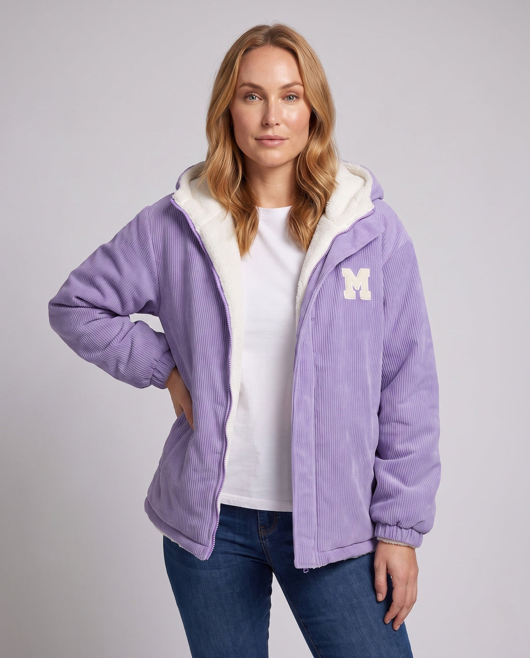 Dam fleece lined cord jacka