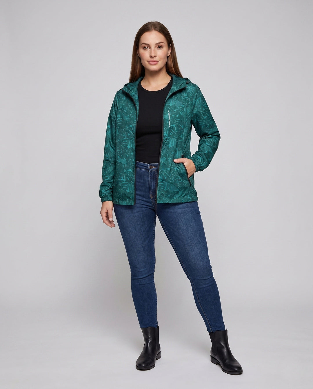Dam lätt Rain jacka med huva och Reflective Accents