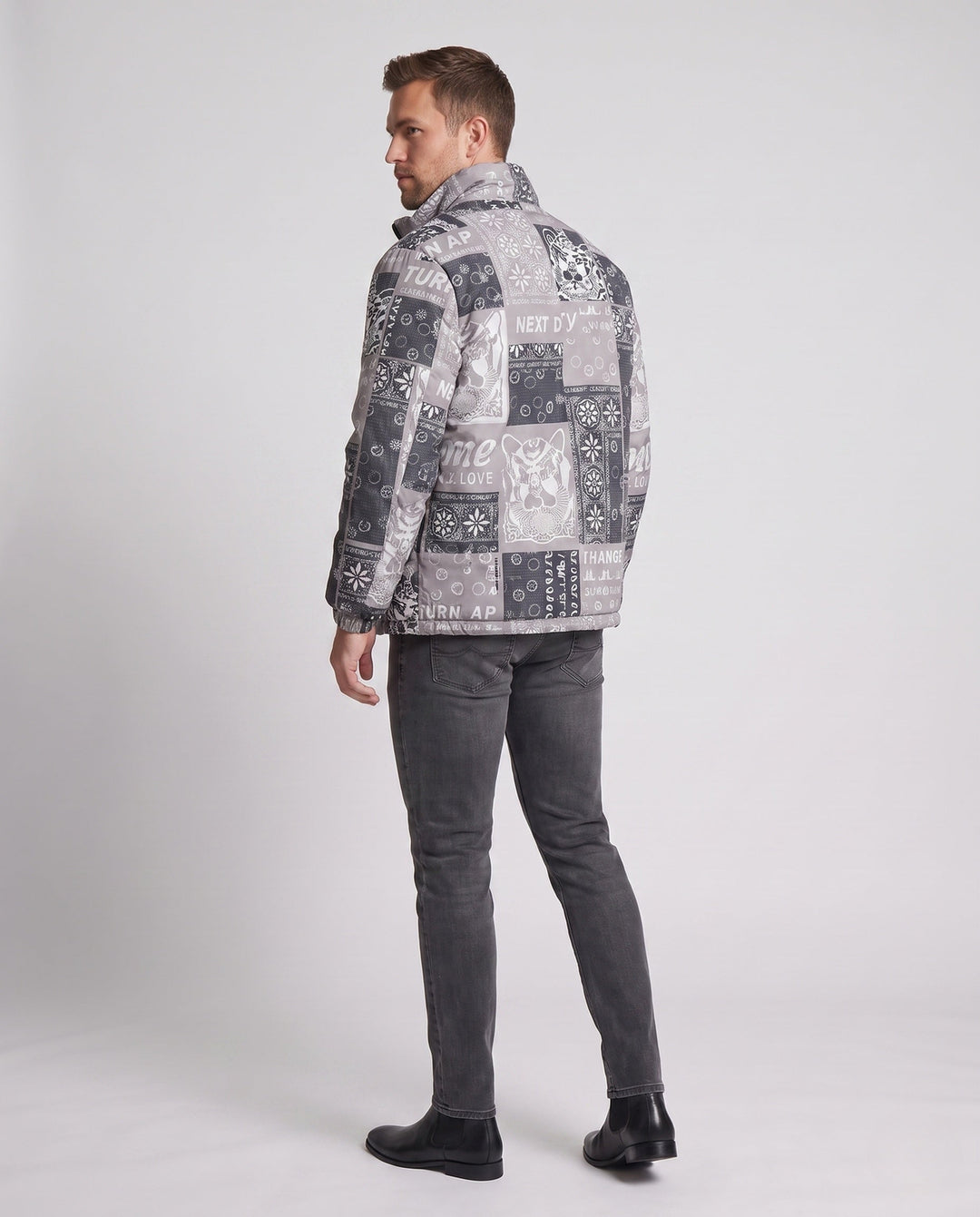Herr Patterned Puffer Jacka