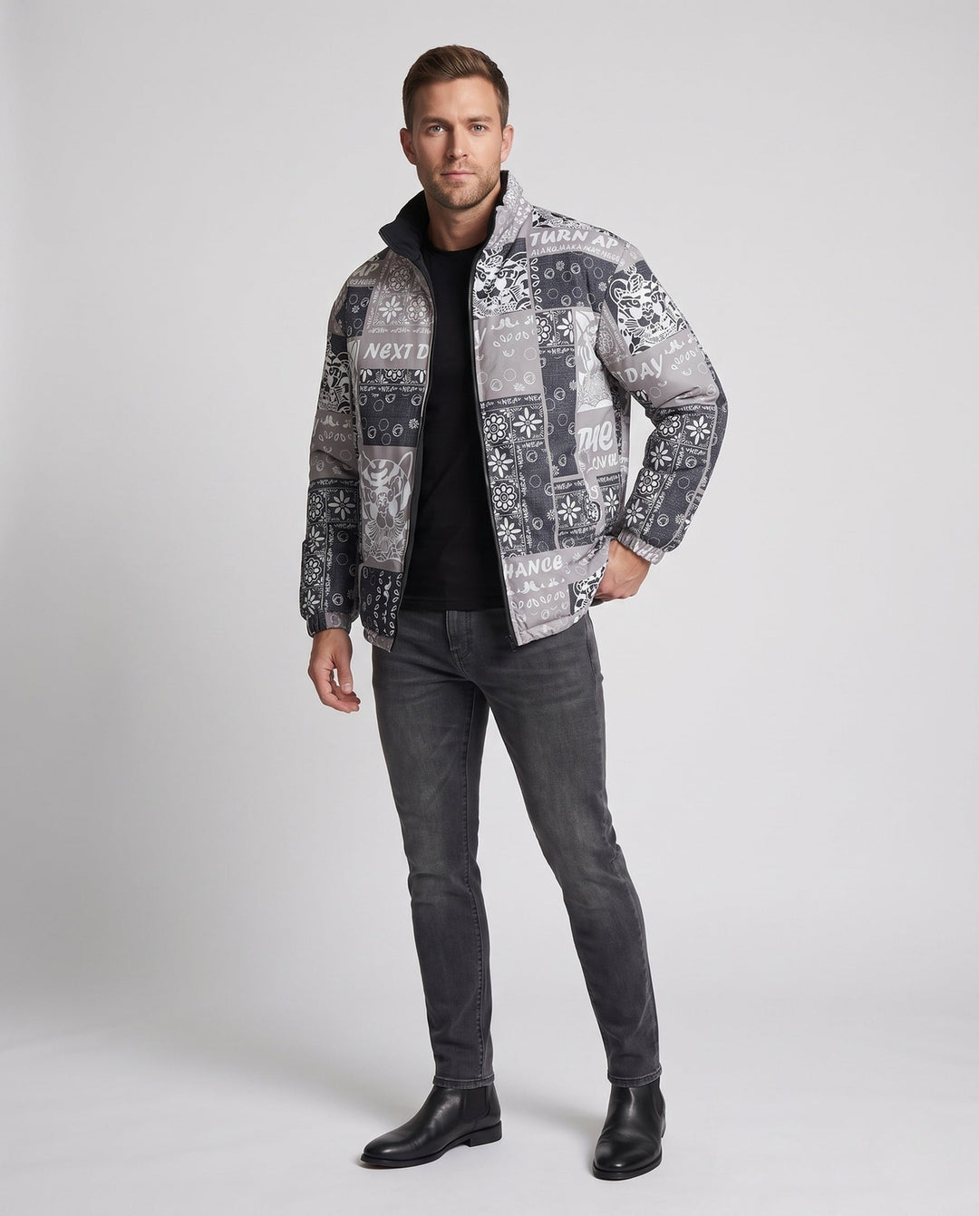 Herr Patterned Puffer Jacka
