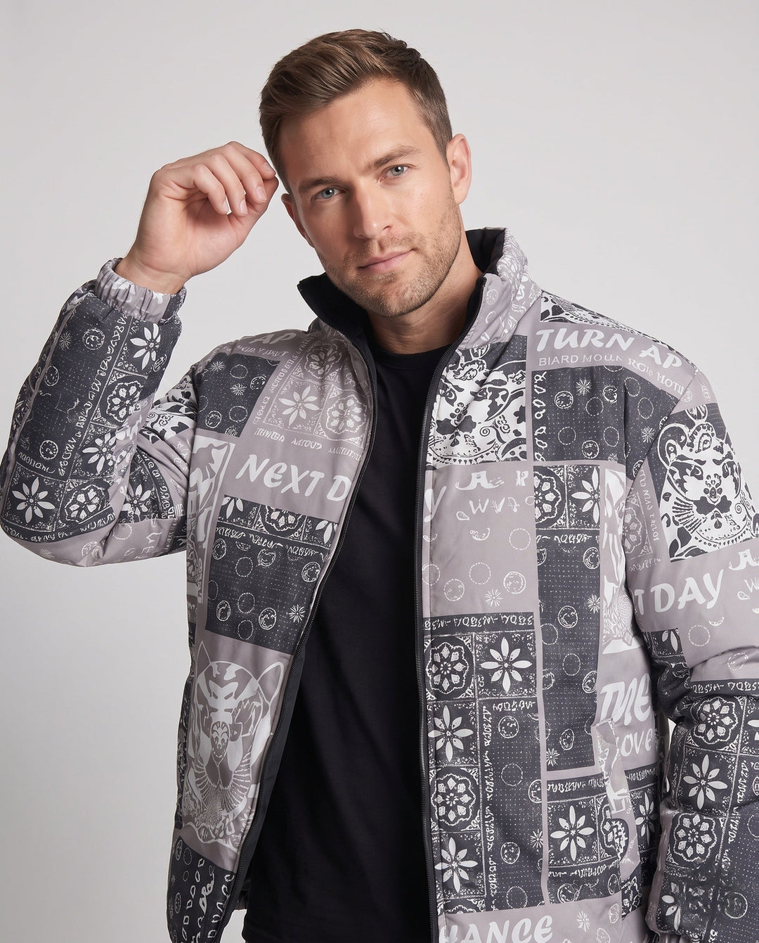 Herr Patterned Puffer Jacka