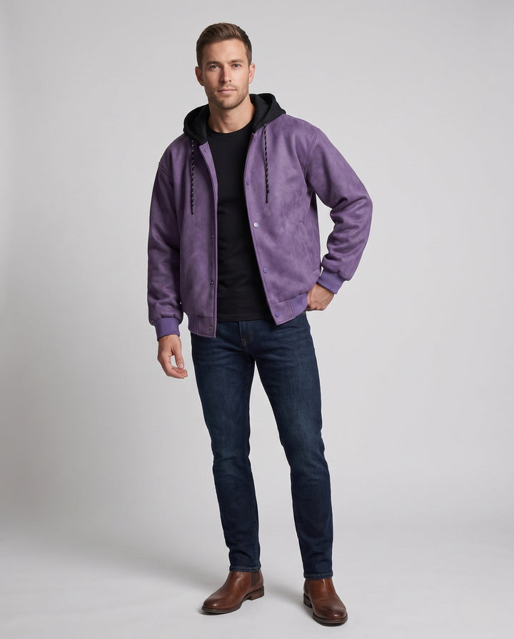 Herr Casual Jacka med Huva med Läder Look