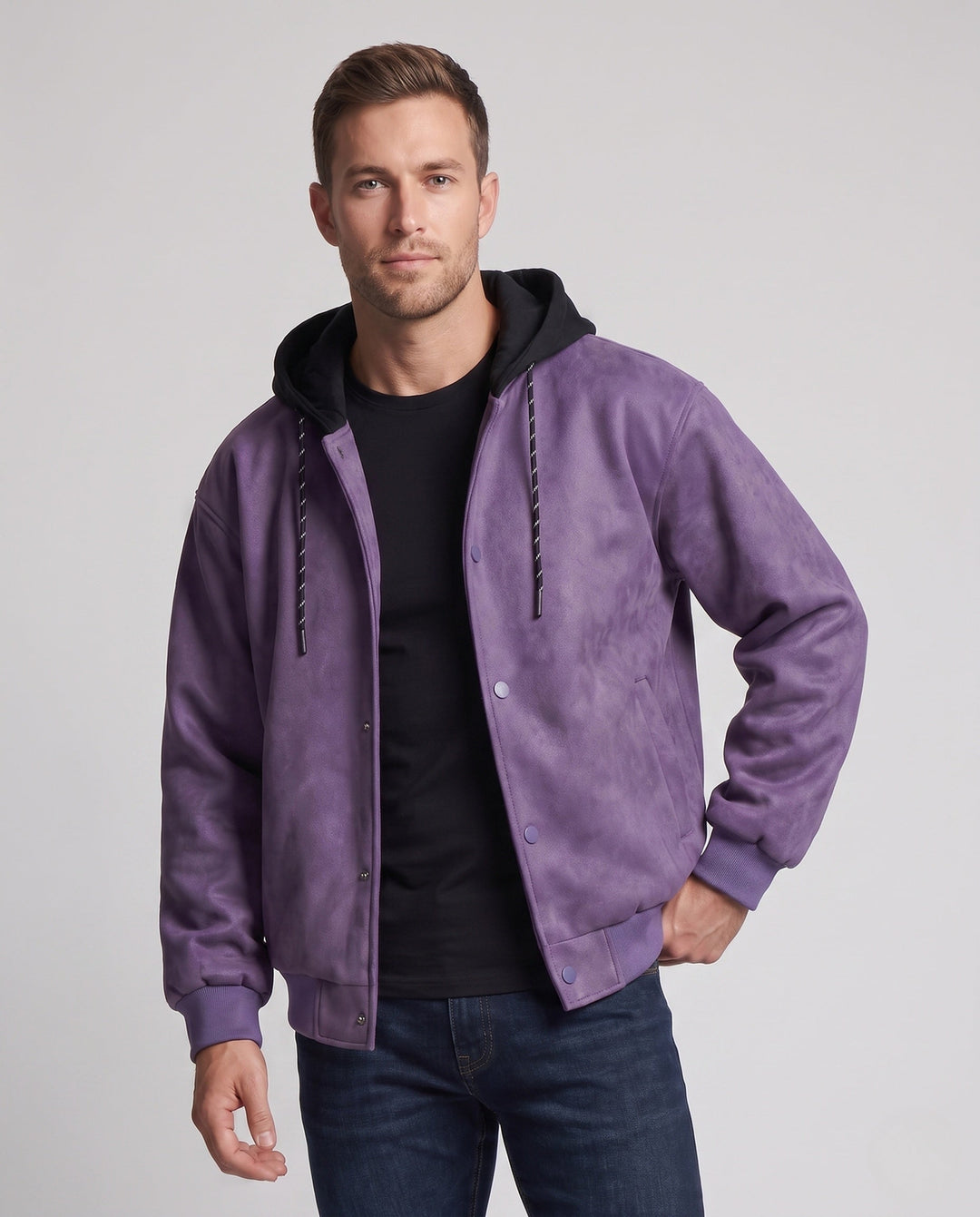 Herr Casual Jacka med Huva med Läder Look