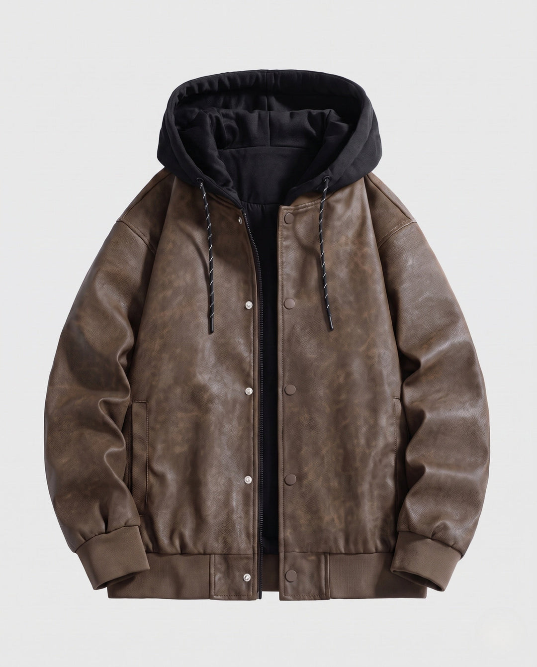 Herr Casual Jacka med Huva med Läder Look