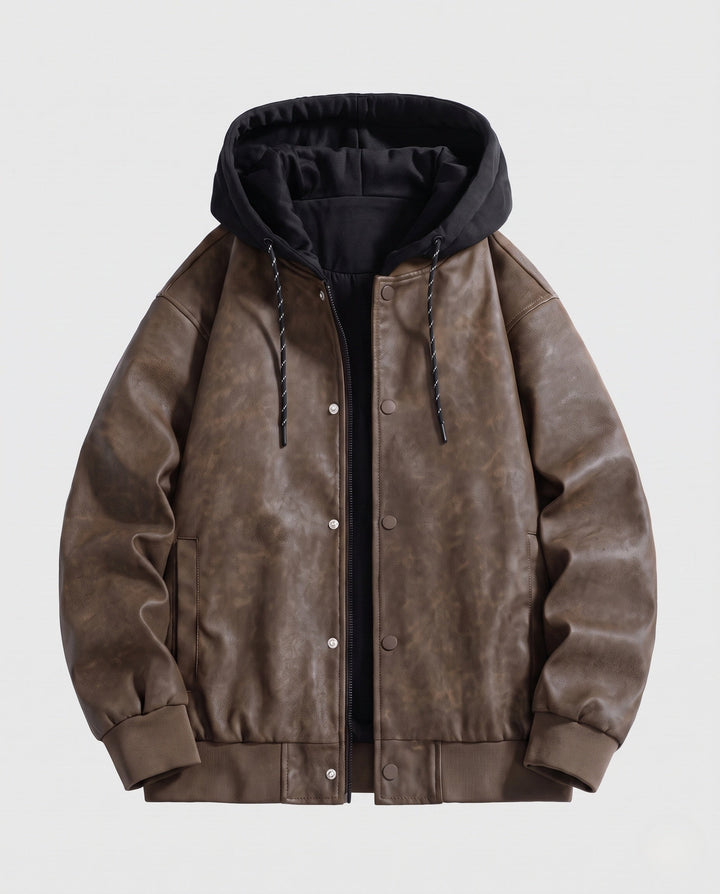 Herr Casual Jacka med Huva med Läder Look