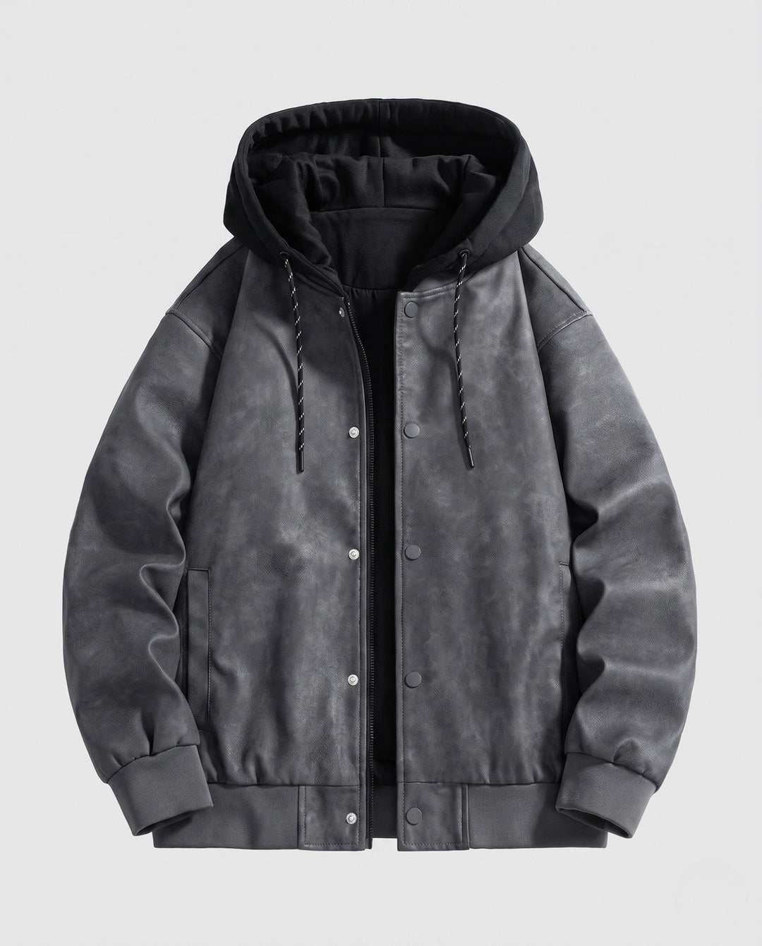 Herr Casual Jacka med Huva med Läder Look