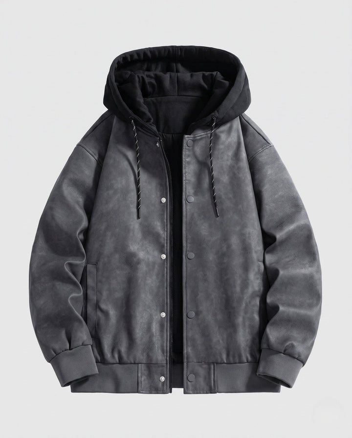 Herr Casual Jacka med Huva med Läder Look