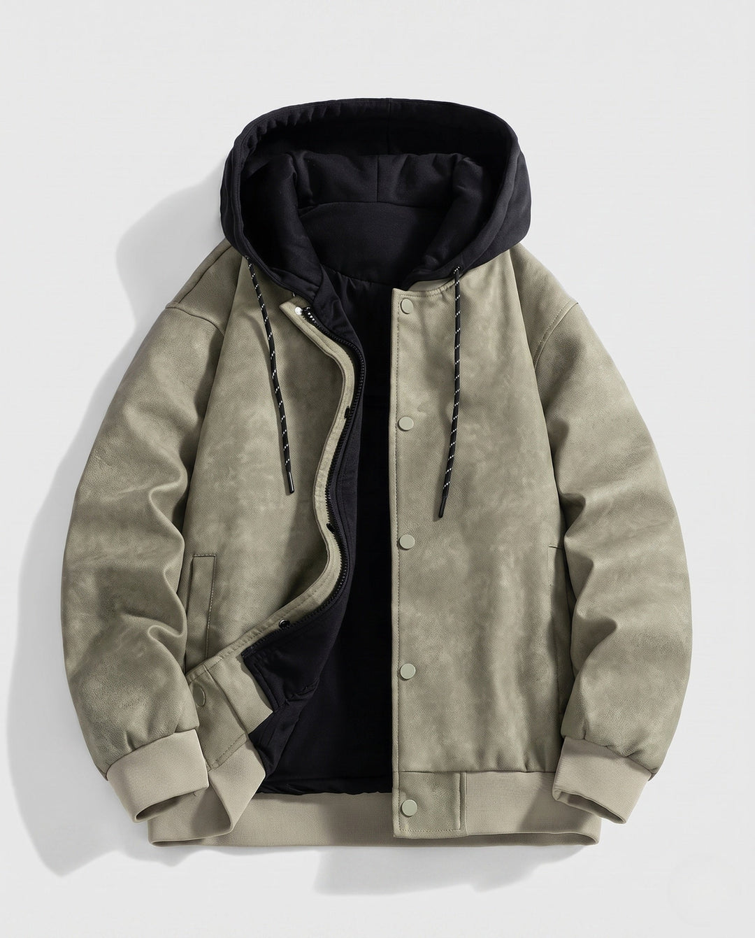 Herr Casual Jacka med Huva med Läder Look