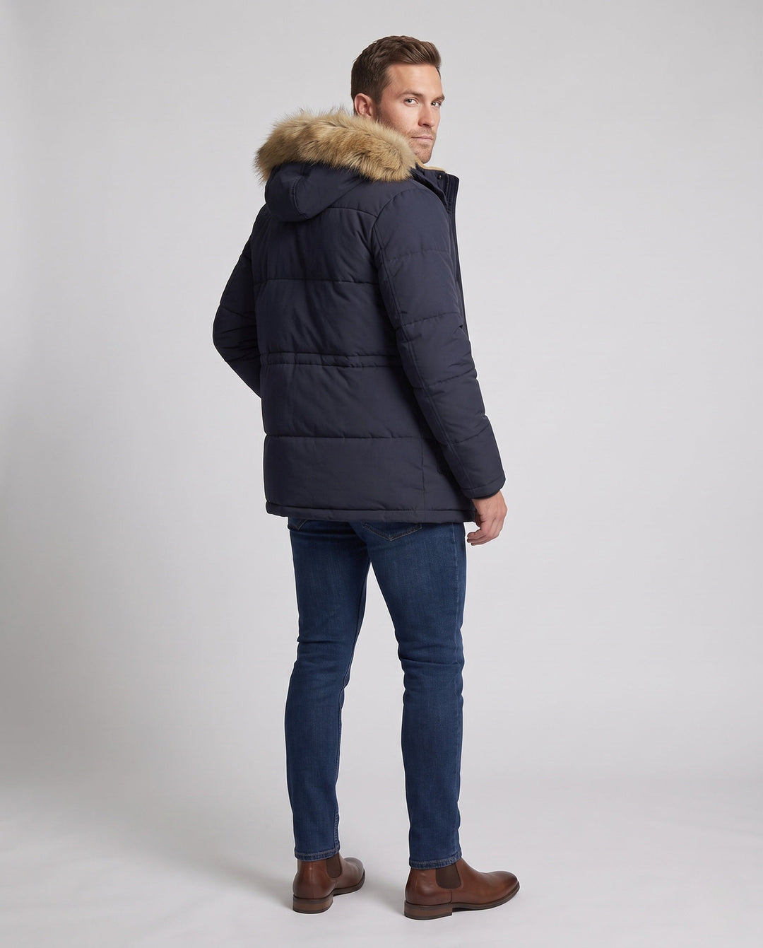 Herr Insulated Vinter Parka med Tjock Teddyfoder, Avtagbar Faux Fur Huva, och Multifunctional Fickor