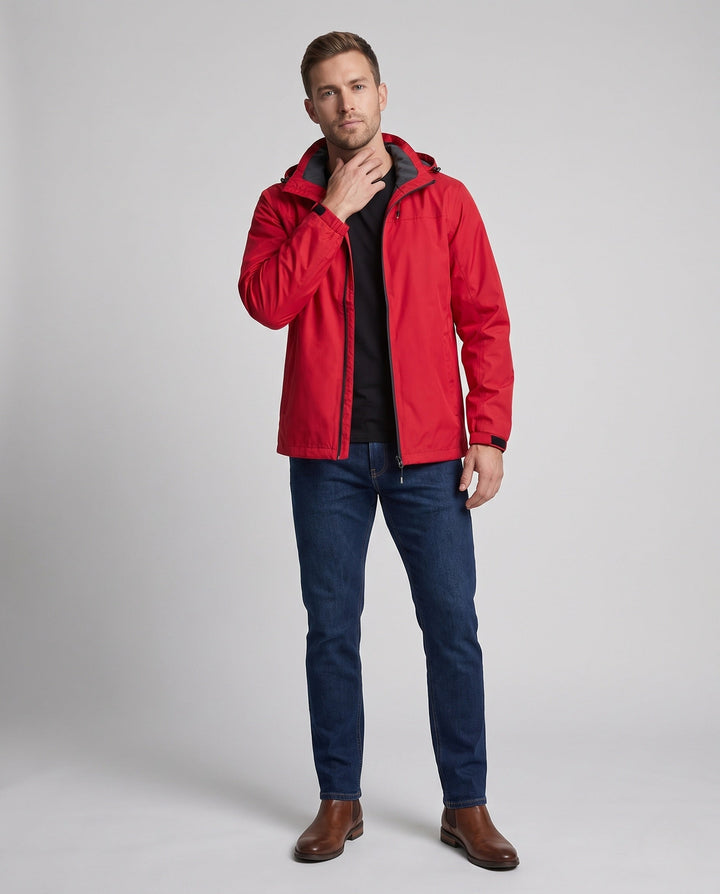 Herr Minimalistic Softshell Regnjacka med Dragsko Huva och Moisture-Wicking Membrane