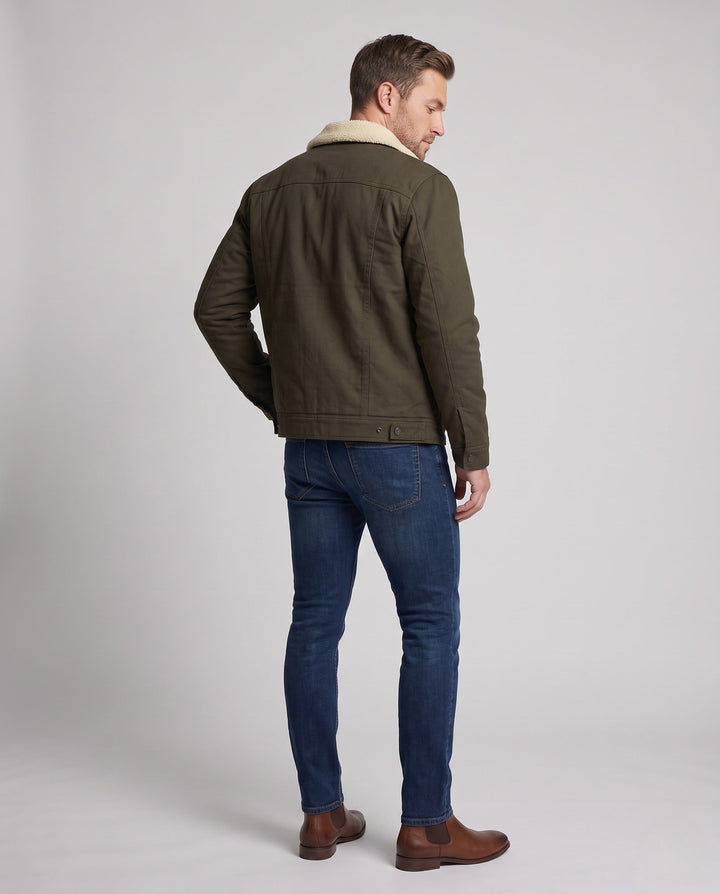 Herr Sherpa-Lined Canvas Jacka med Lapel Krage och Bröstfickor