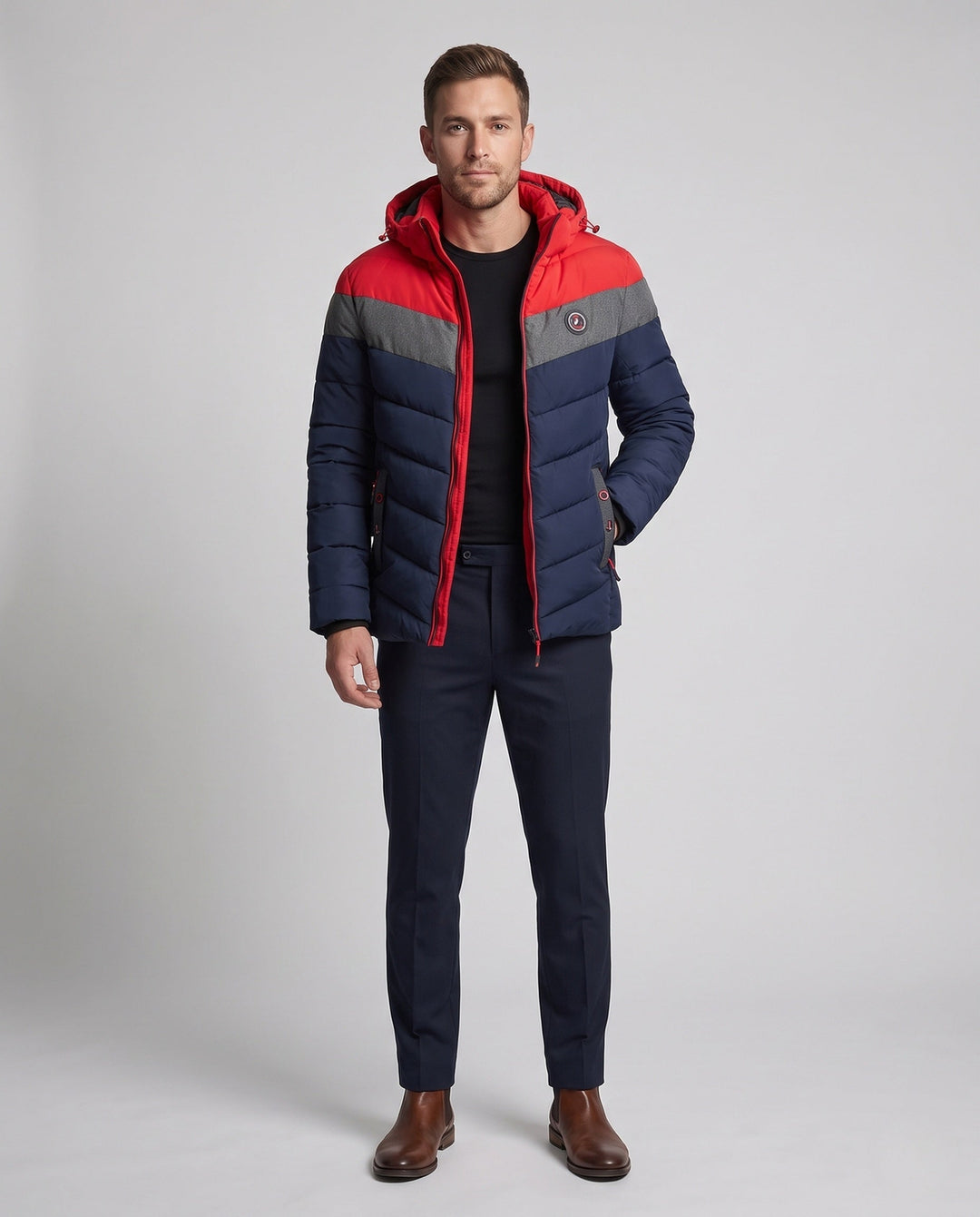 Herr Quiltad Vinter Jacka med Huva, Vattenavvisande, Vindskyddande, Insulated Termisk Foder,
