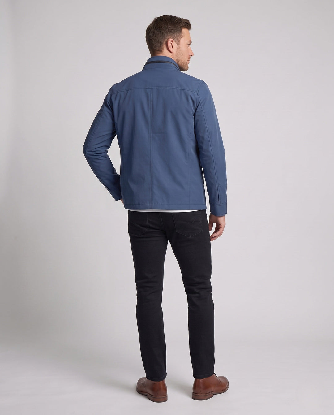 Herr Övergångs Jacka med Stående Krage och Suede Trim, Tailored Skärning