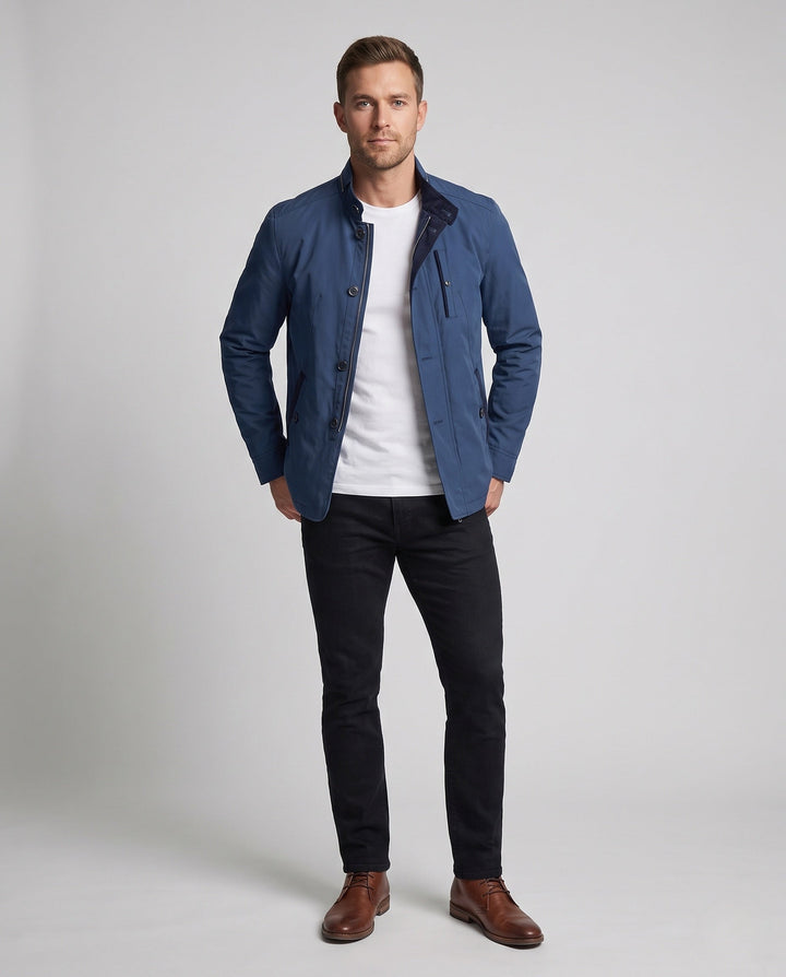 Herr Övergångs Jacka med Stående Krage och Suede Trim, Tailored Skärning