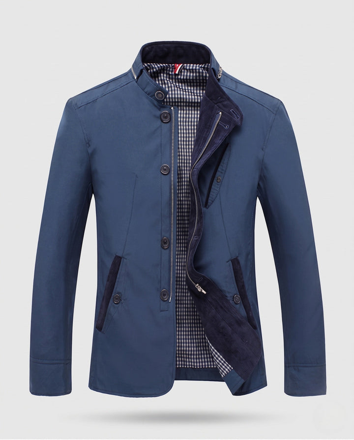 Herr Övergångs Jacka med Stående Krage och Suede Trim, Tailored Skärning