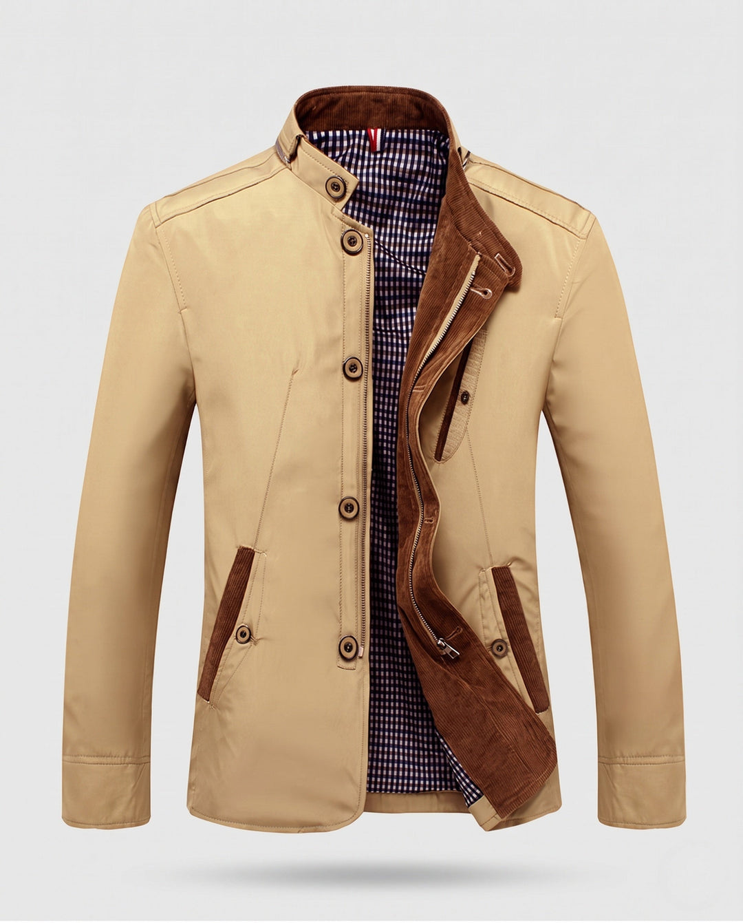 Herr Övergångs Jacka med Stående Krage och Suede Trim, Tailored Skärning
