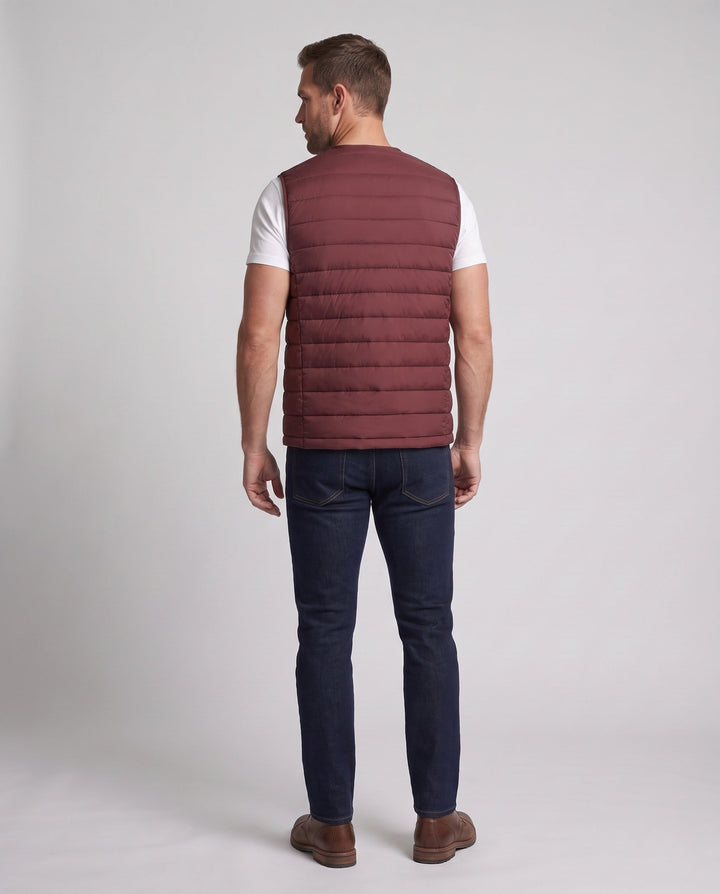 Herr Sleeveless Vadderad Väst med Lätt Dun Look och Snap Knäppning