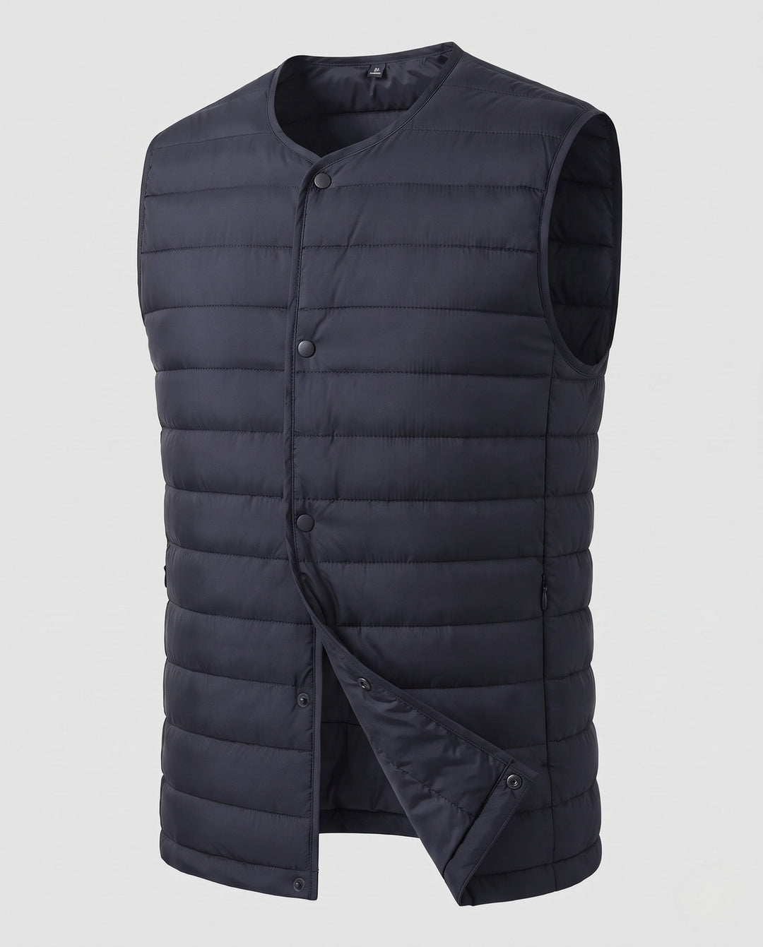 Herr Sleeveless Vadderad Väst med Lätt Dun Look och Snap Knäppning