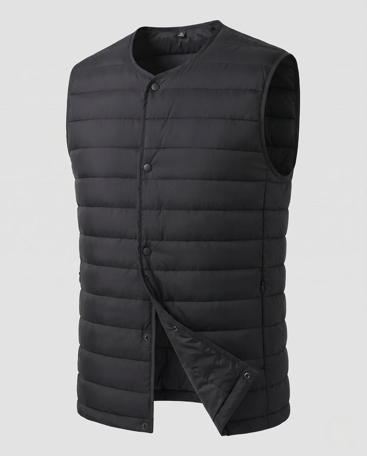 Herr Sleeveless Vadderad Väst med Lätt Dun Look och Snap Knäppning