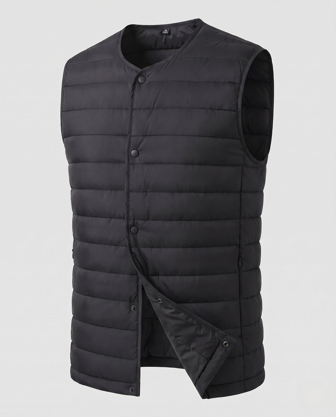 Herr Sleeveless Vadderad Väst med Lätt Dun Look och Snap Knäppning