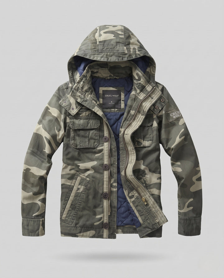 Herr Utility Parka med Huva, Quiltad Foder och Flera Fickor