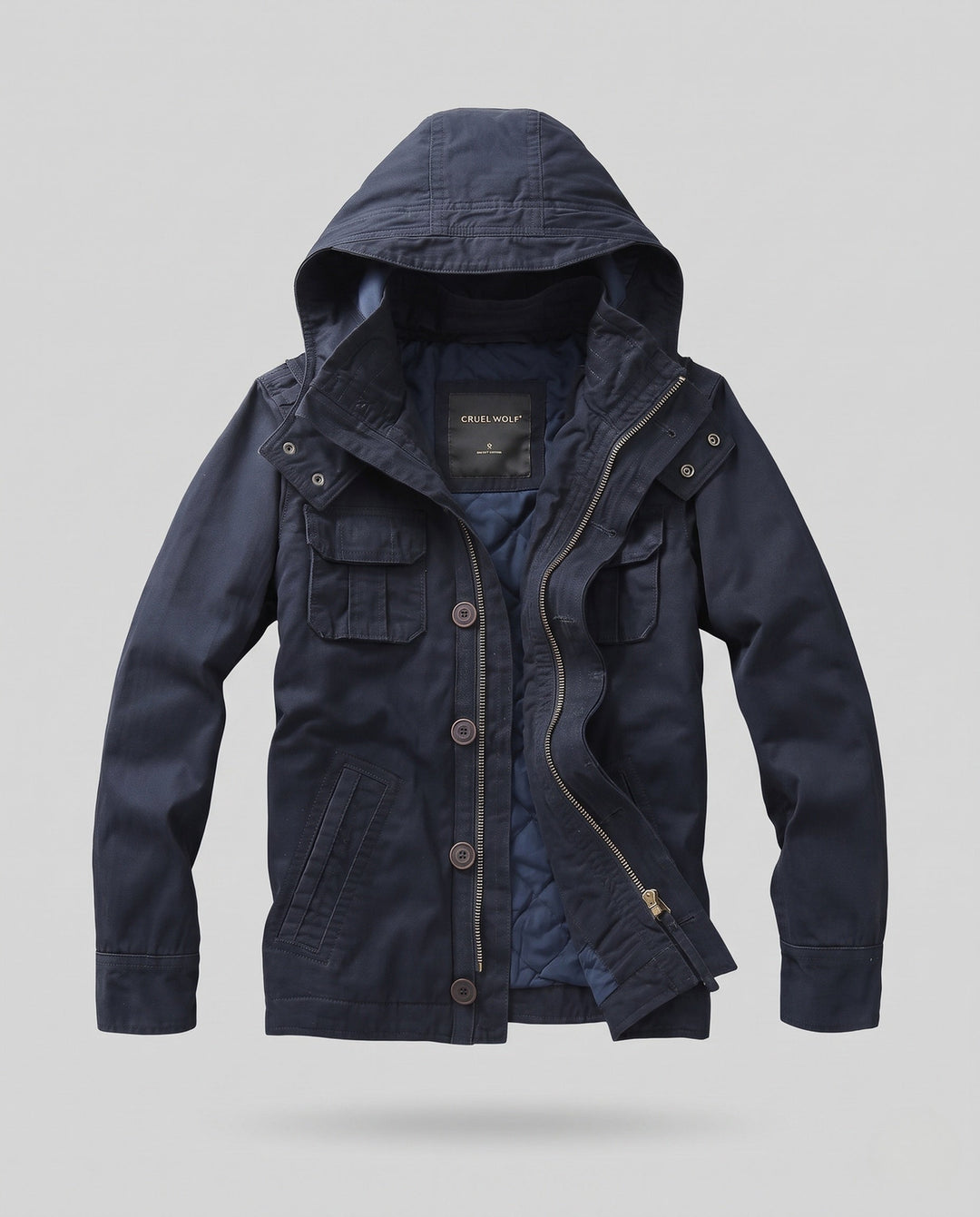 Herr Utility Parka med Huva, Quiltad Foder och Flera Fickor
