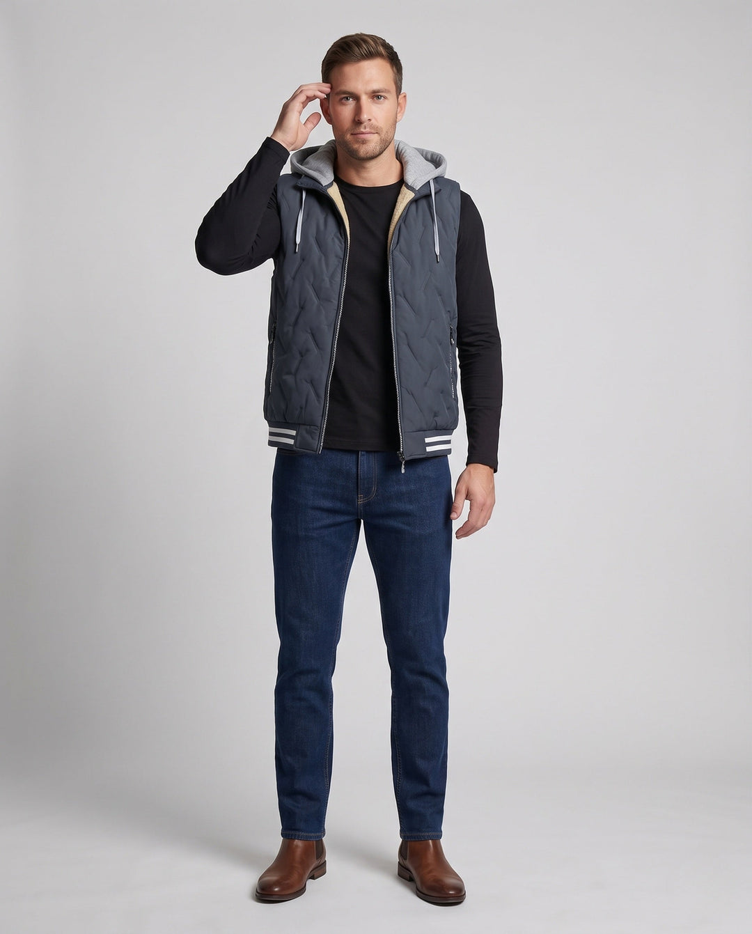 Herr Termisk Fleece Väst med Huva